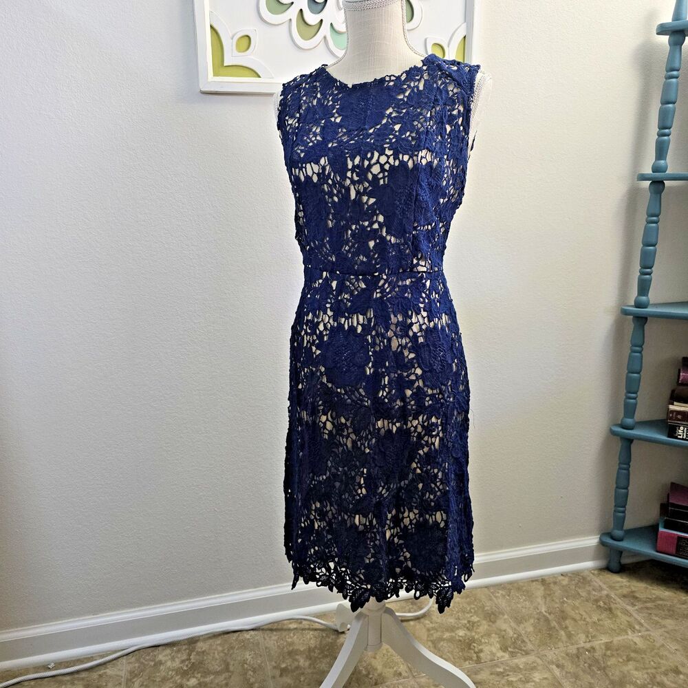 Ryan Michelle Blue Floral Lace Sleeveless Sheath Knee Dress Size XL Fully Lined